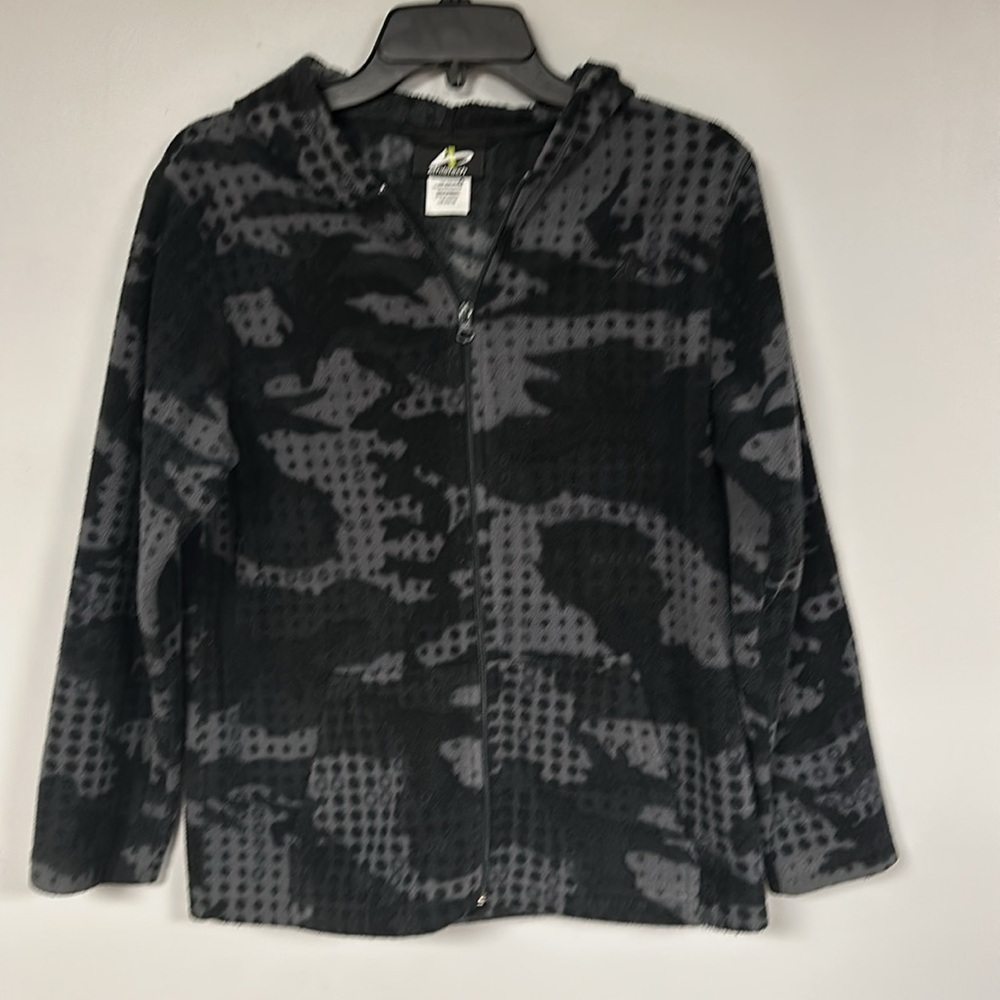 Athletech Boys Fleece Zip-Up Jacket Hooded Size L (10-12) Gray/Black